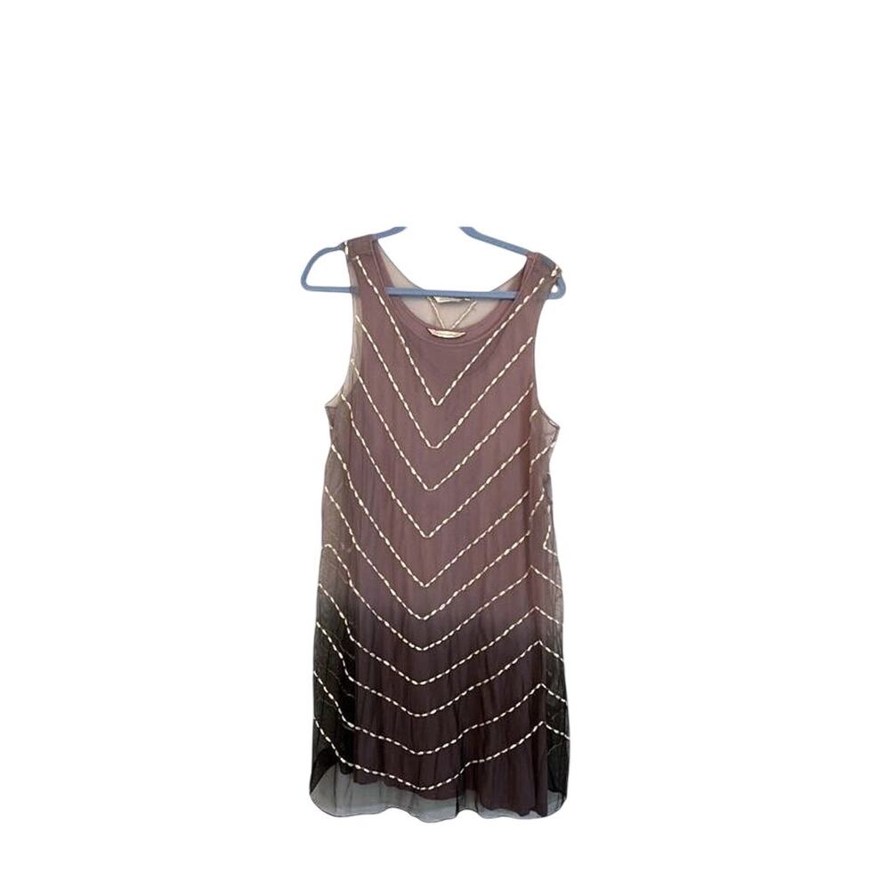 Soft Surroundings Dress Womens Size M Purple Sheer Lined Sleeveless Embroidered